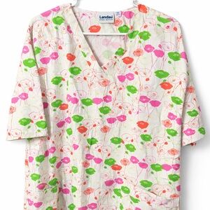 Landau Colorful Floral Scrub Top